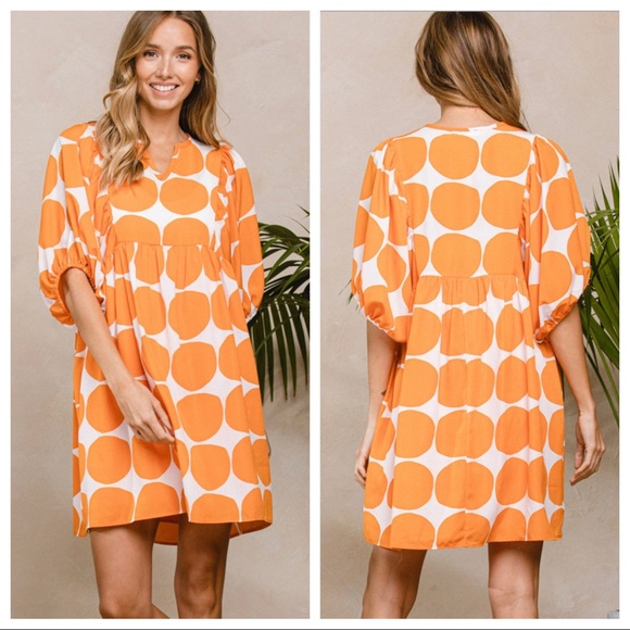 #12 Boho Large Polka Dot Print Quarter Sleeve Swing Dress - Picture 5 of 5